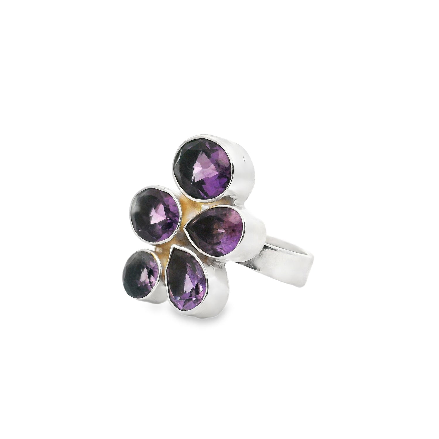 Faceted Amethyst Ring - 5  Faceted Geometric Variety with Silver Bezel Sz Adj
