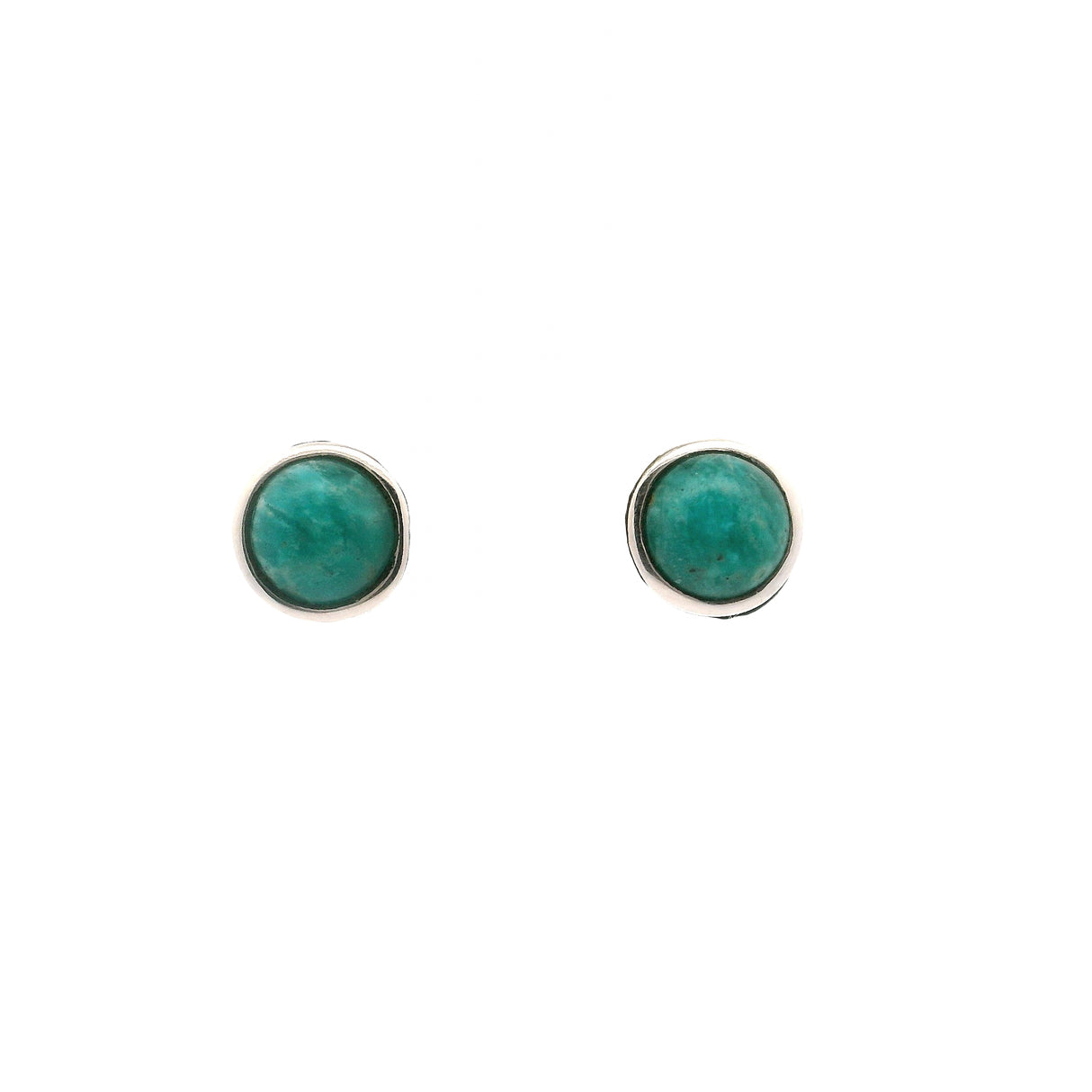 Amazonite Round Stud Earrings Bezel Set in 925 Sterling Silver