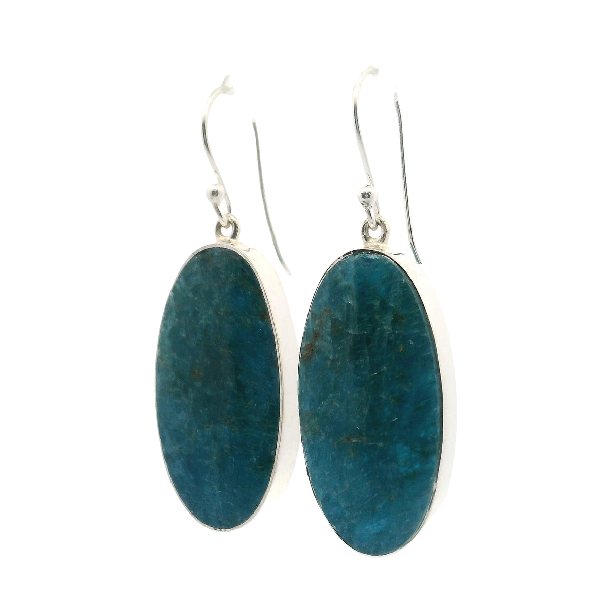 Blue Apatite Dangle Earrings - Elongated Oval