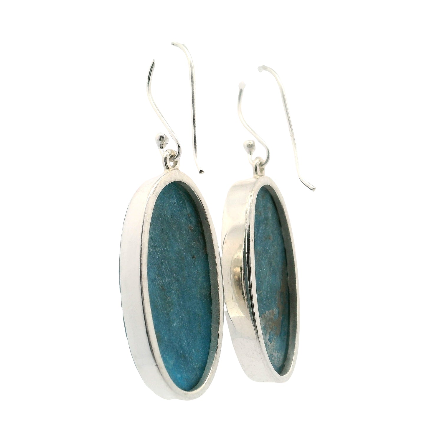 Blue Apatite Dangle Earrings - Elongated Oval
