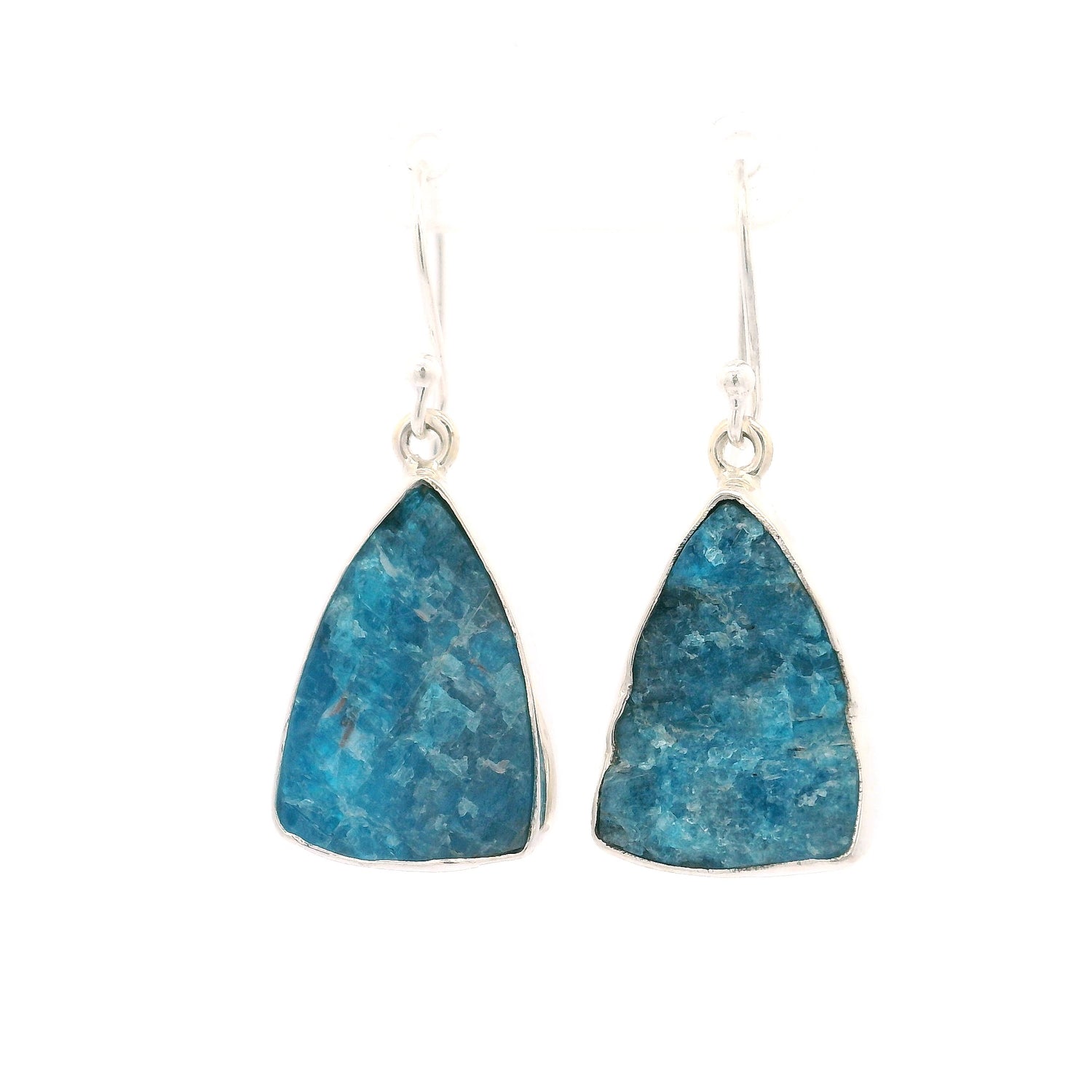 Rough Blue Apatite Dangle Earrings - Triangular