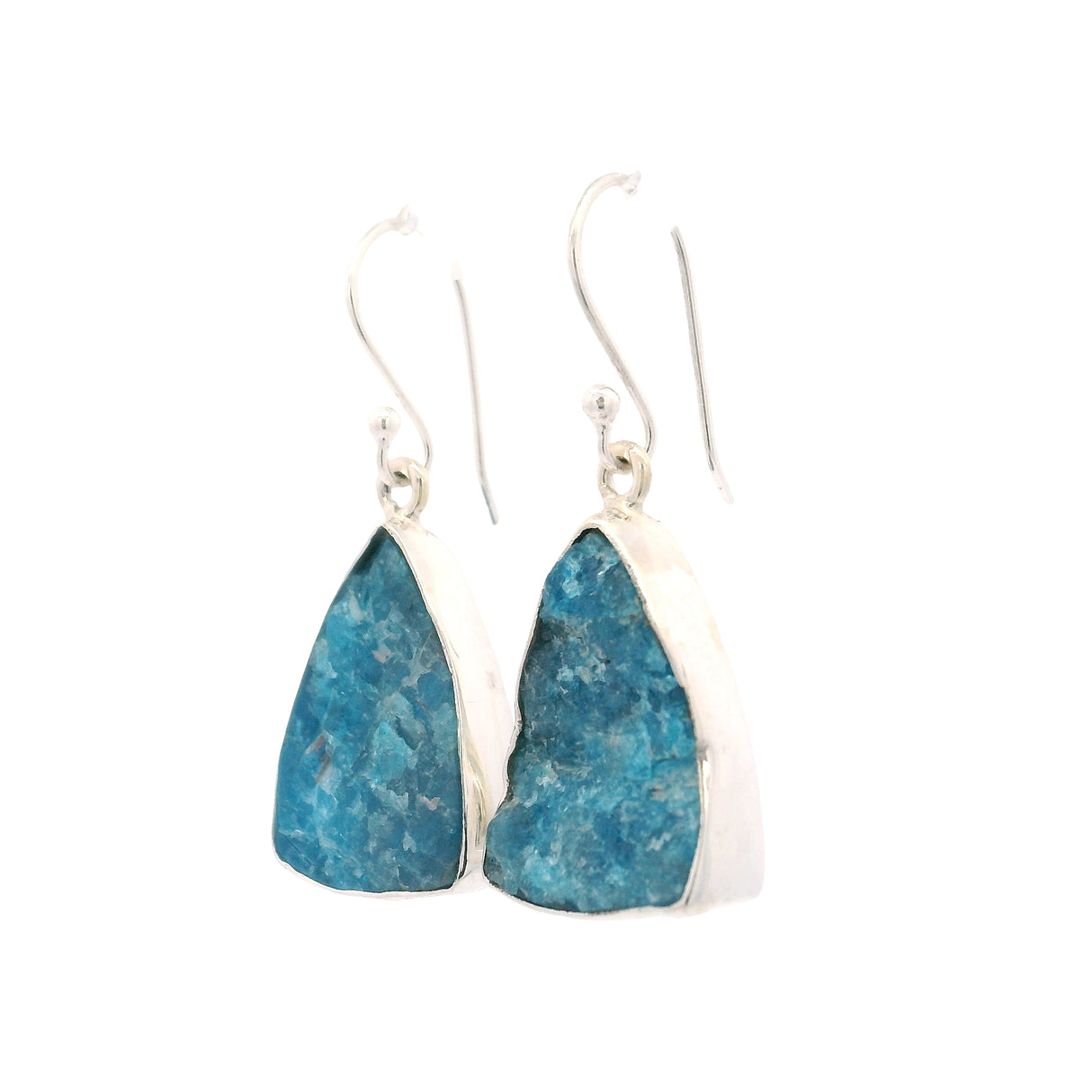 Rough Blue Apatite Dangle Earrings - Triangular