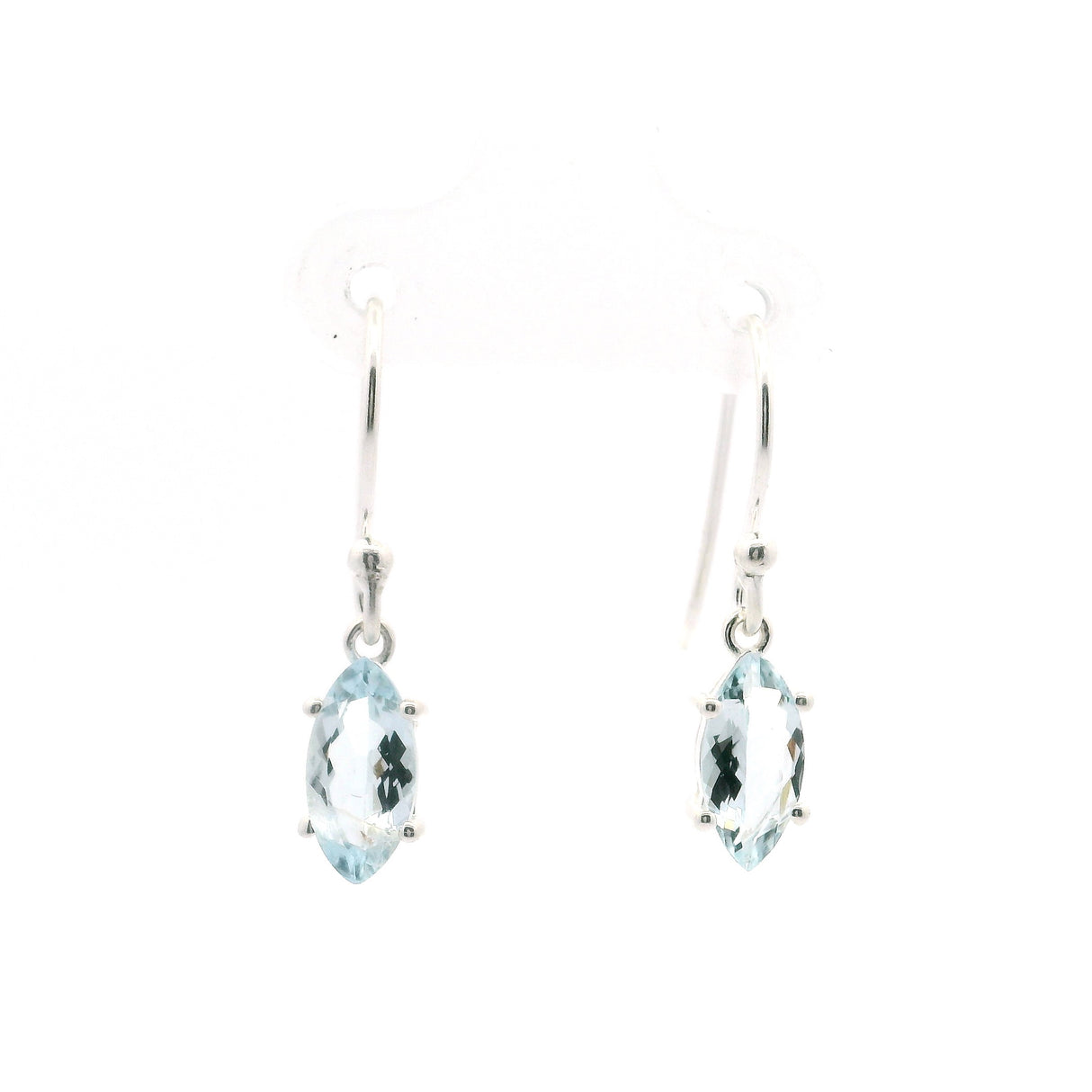 Faceted Aquamarine Dangle Earrings - Sharp Oval
