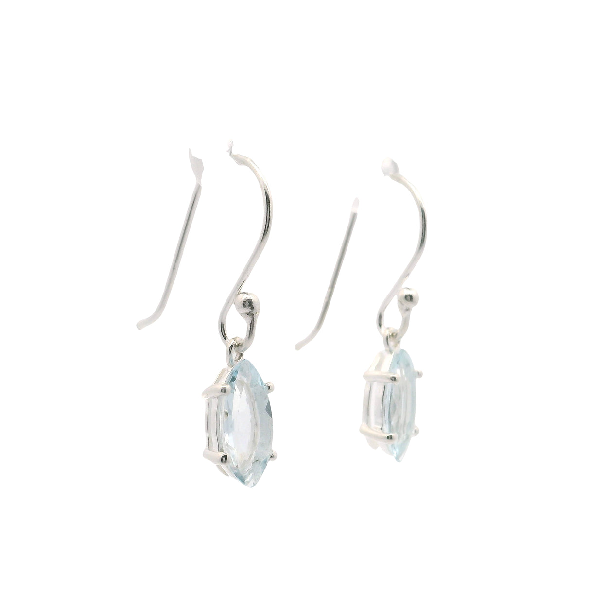 Faceted Aquamarine Dangle Earrings - Sharp Oval