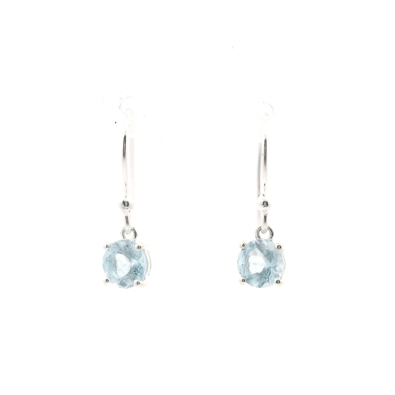 Faceted Aquamarine Dangle Earrings - Round
