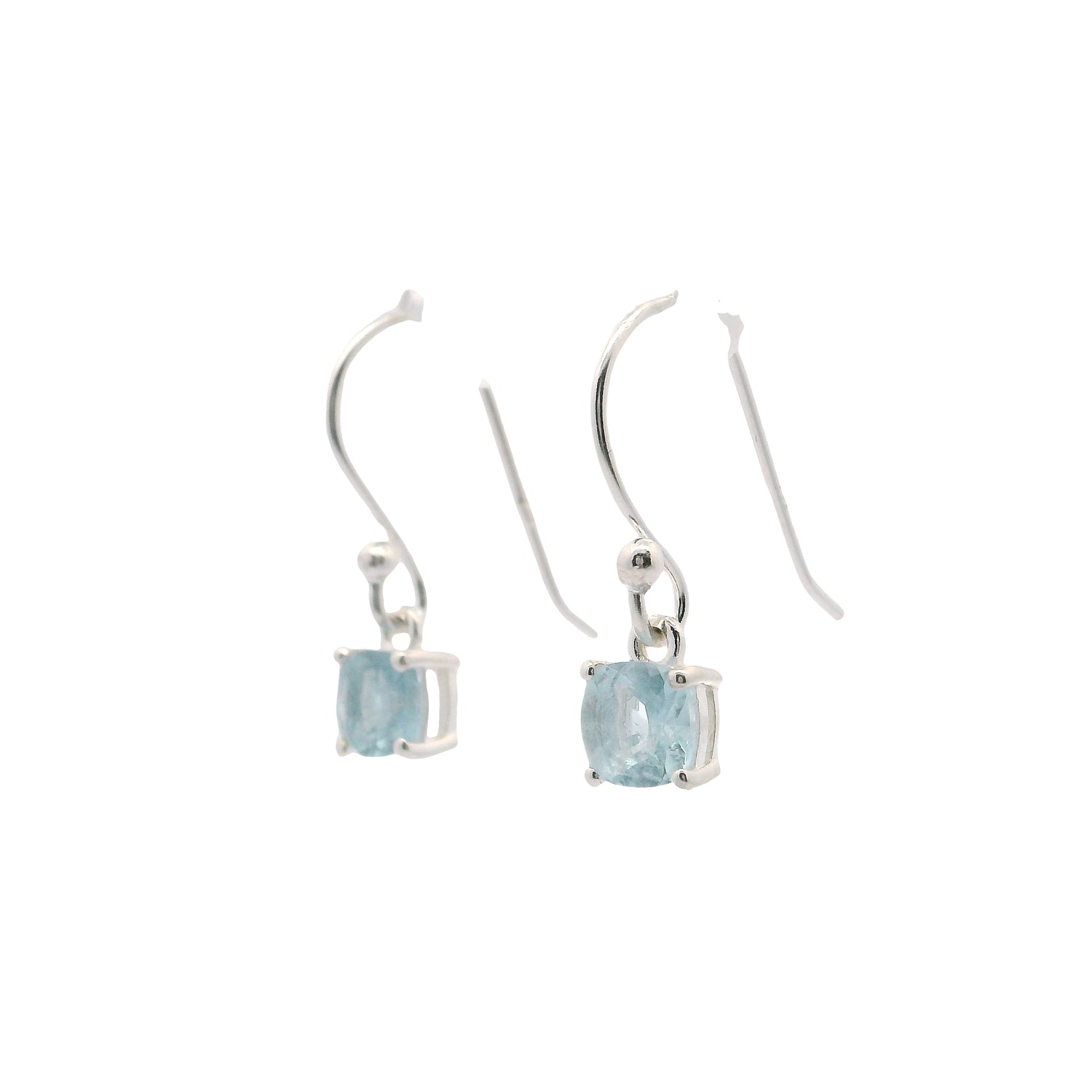 Faceted Aquamarine Dangle Earrings - Round