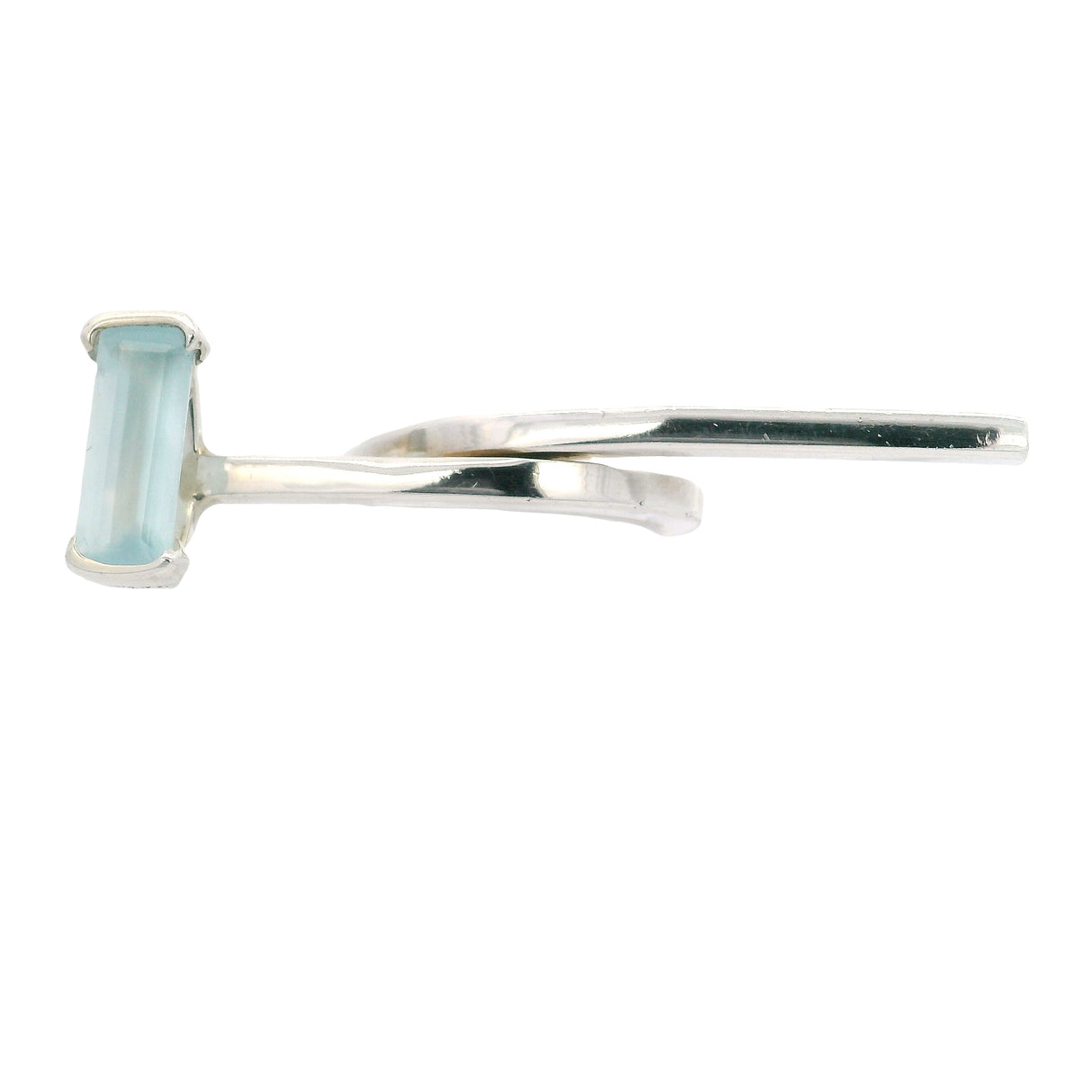 Aquamarine Ring - Faceted Elongated Rectangle Set On Sterling Silver Looped Extended Band Sz7