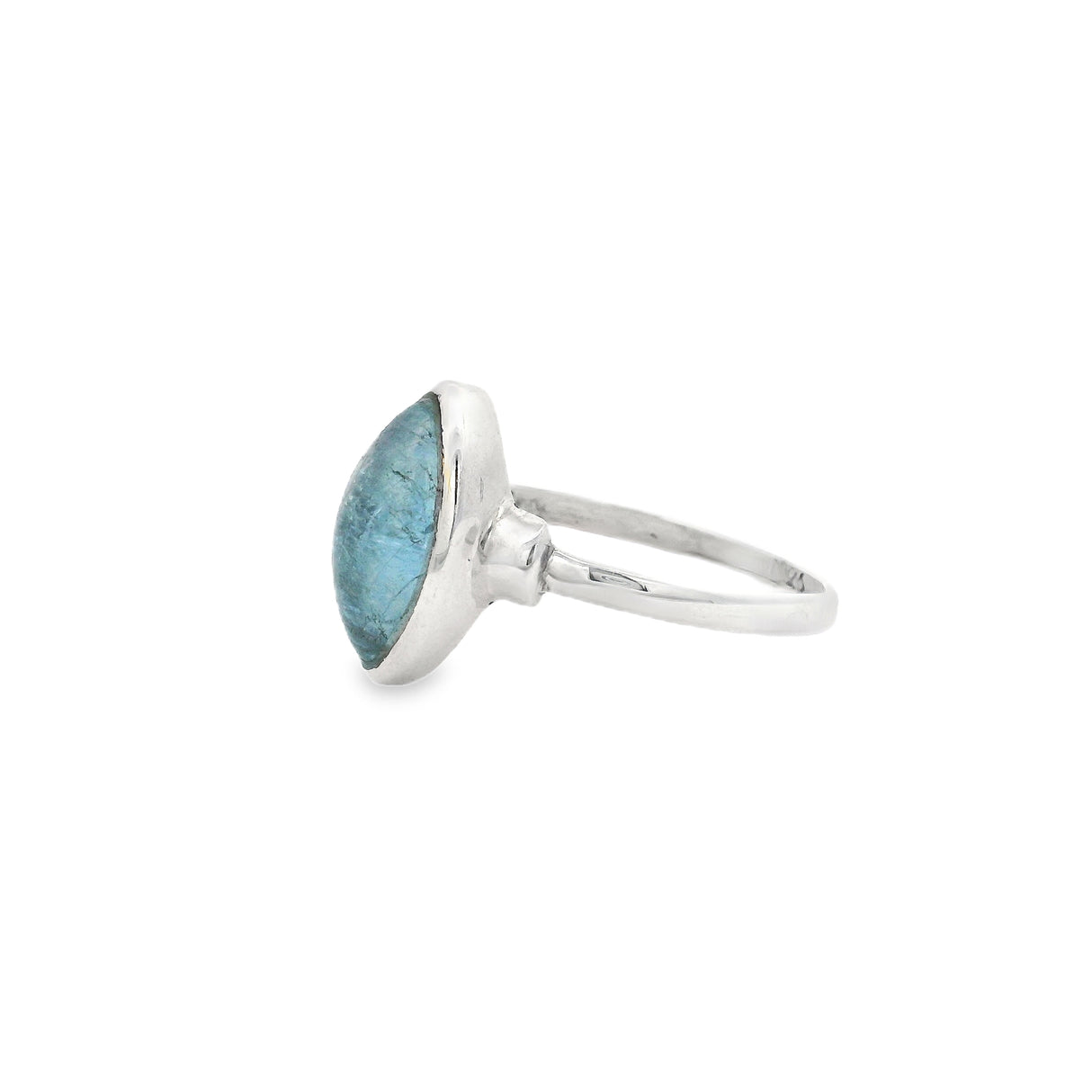 Aquamarine Ring - Bezel Set Sharp Oval On Step Shoulder Detail Band Sz 9.5