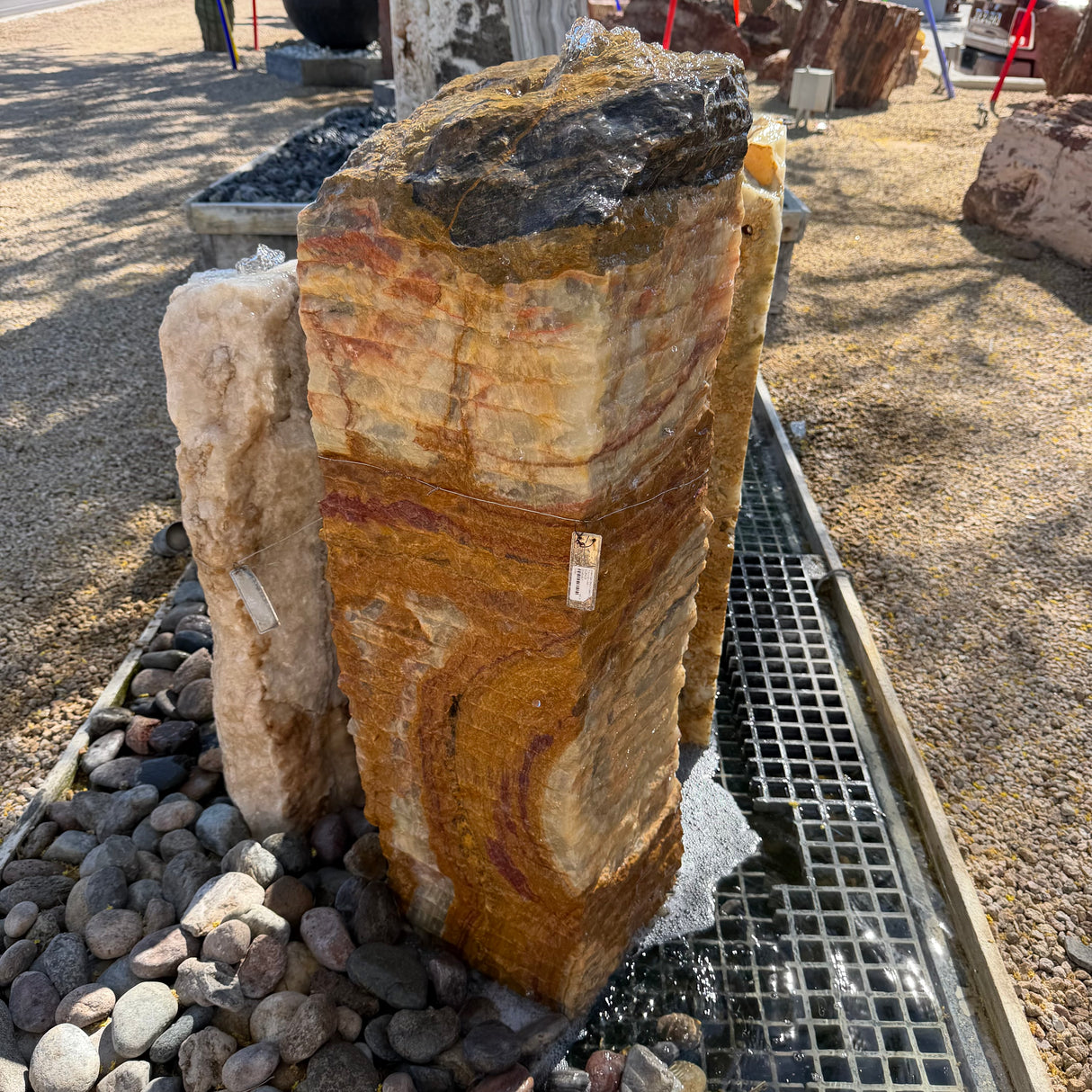 Green Talan Onyx Chiseled Pillar Fountain - Pin Plate Included