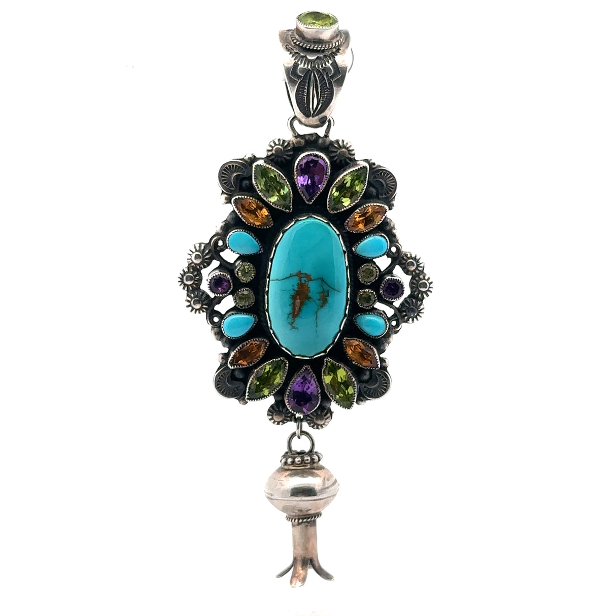 Leo Feeney Royston Turquoise Pendant With Squash Blossom, Citrine, Peridot & Amethyst