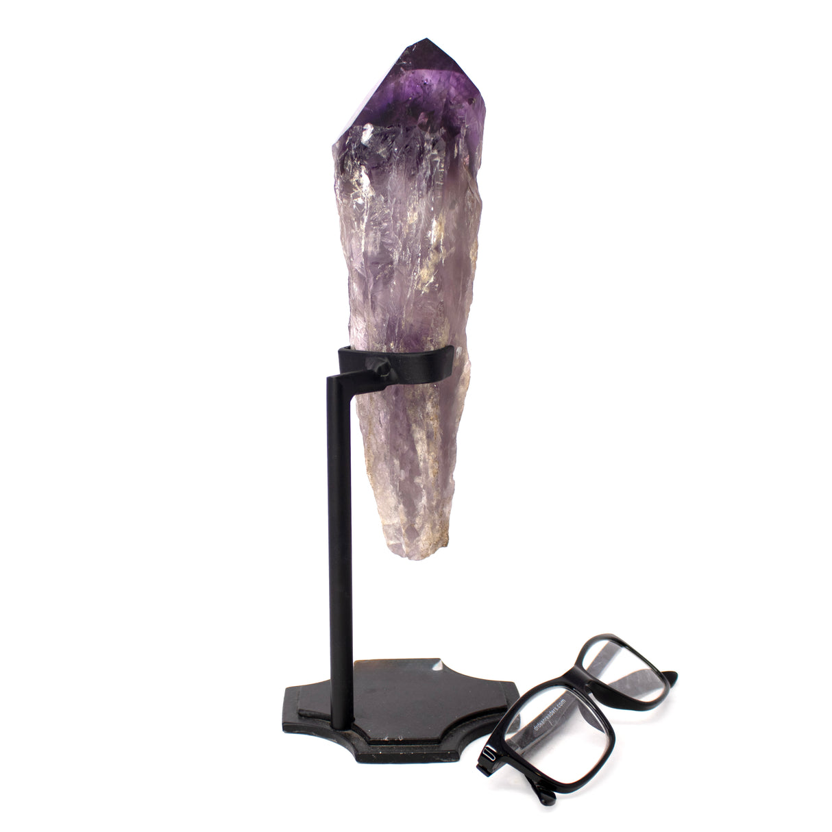 Single Bahia Amethyst Point on Custom Chopper Cross Base - Vertical with Phantoms