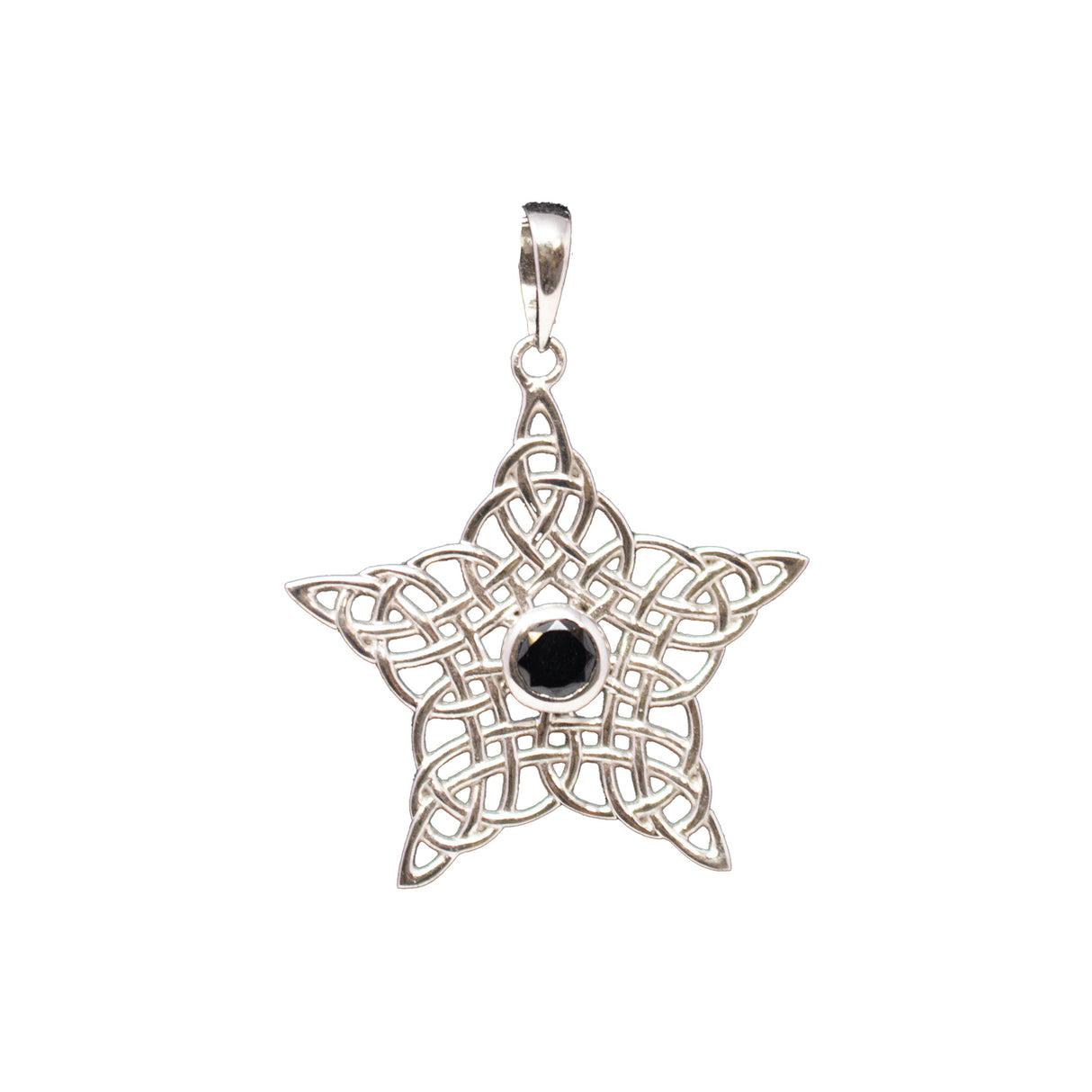 Black Spinel Pendant - Faceted Round On Ornate Silver Star
