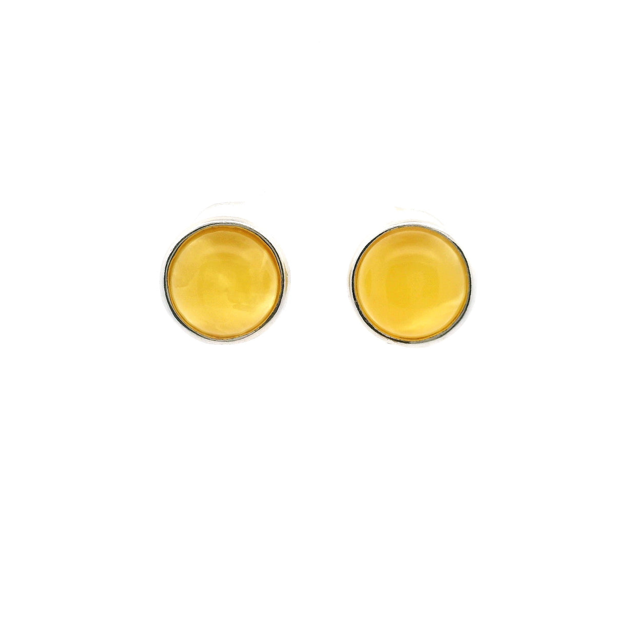 Butterscotch Amber Round Stud Earrings Bezel Set in 925 Sterling Silver