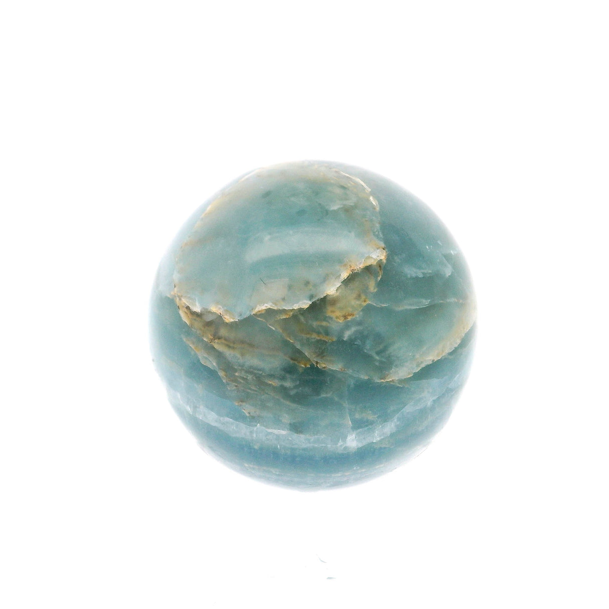 Sphère en calcite bleue polie à la main avec support en lucite – Petite