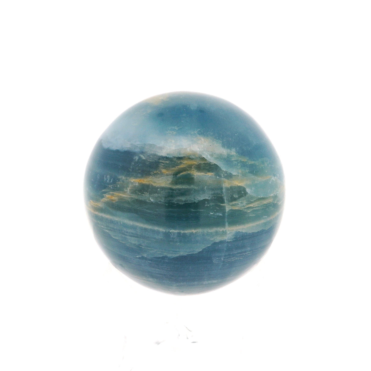 Sphère en calcite bleue polie à la main avec support en lucite – Petite