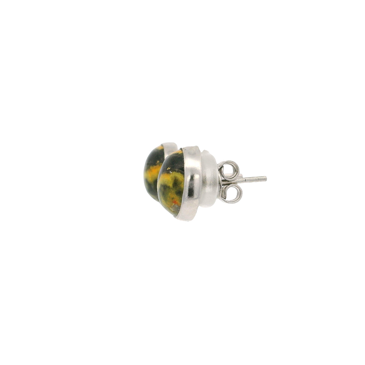 Bumblebee Jasper Stud Earrings - Round Cabochon With Simple Silver Bezel