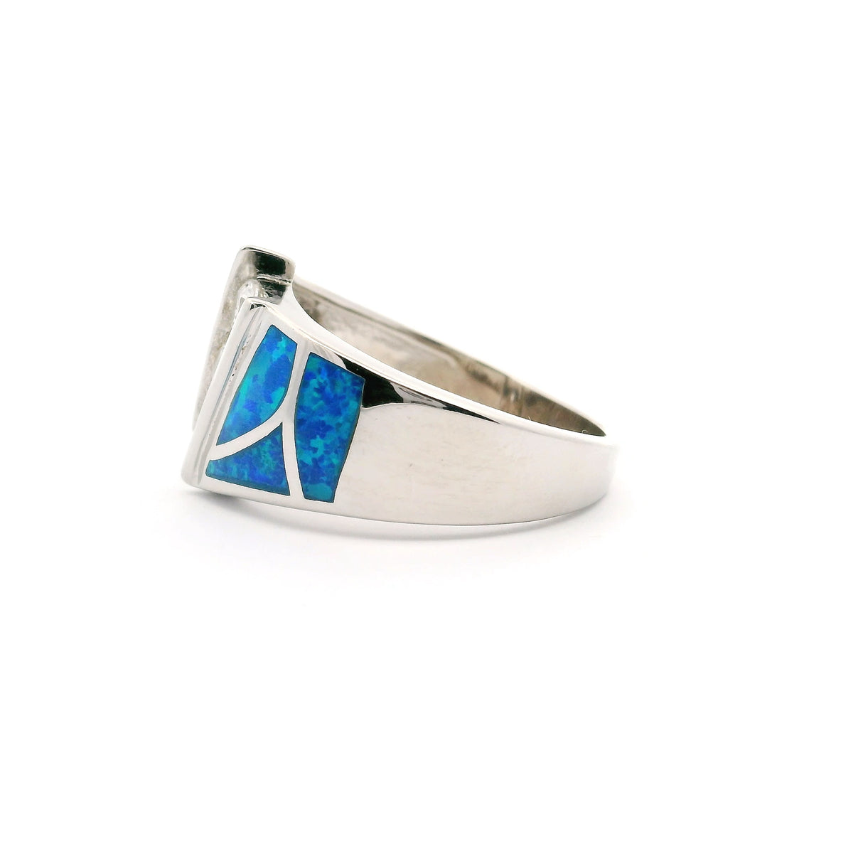 Blue Opal Inlay Art Deco Ring With 3 White Czs Stacked Sz9