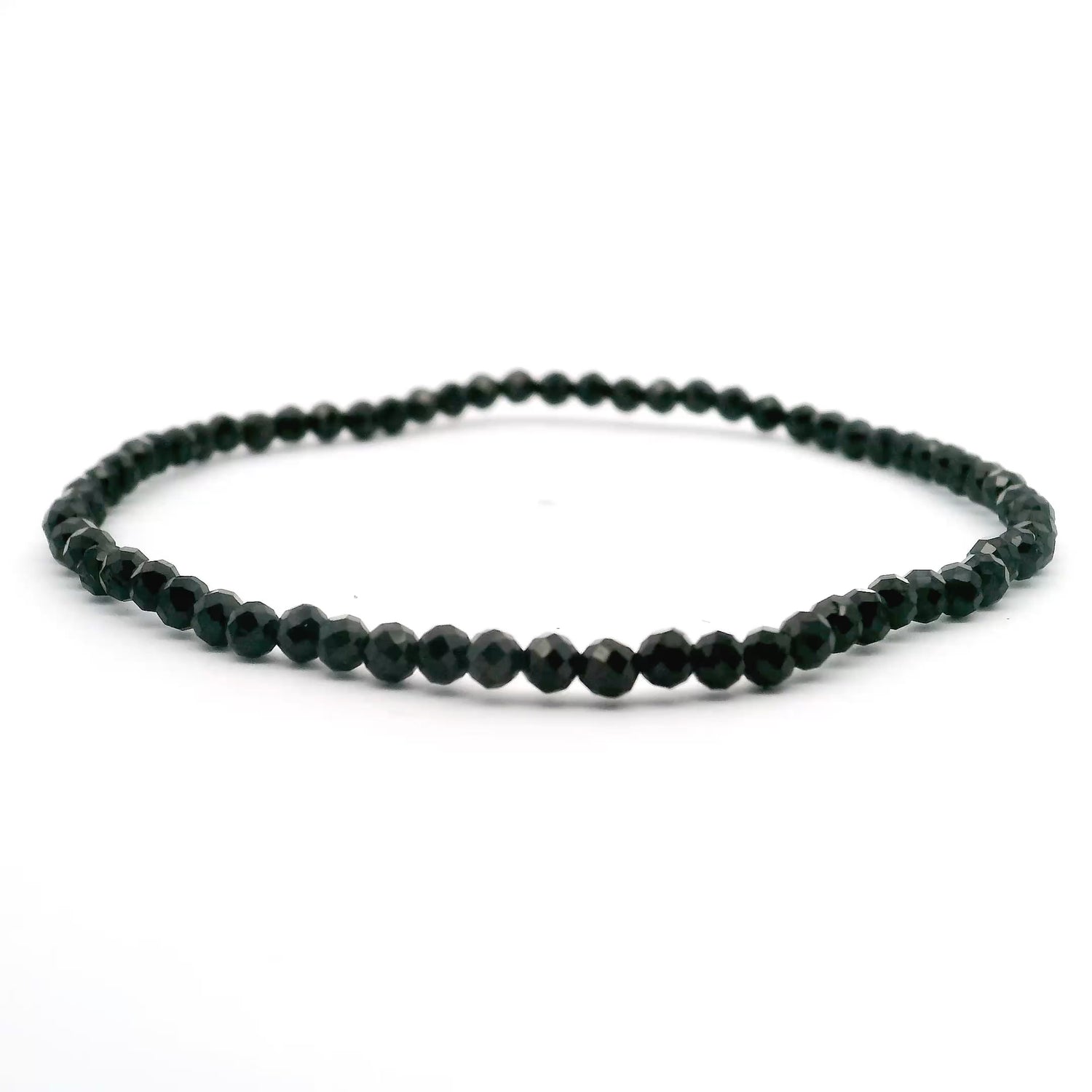 Black Spinel Beaded Bracelet 3mm Faceted Rounds