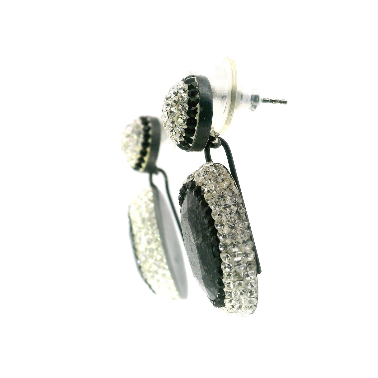 Blue Sapphire Earrings -Ovals With Bright & Black Swarovski Crystals On Detachable Studs