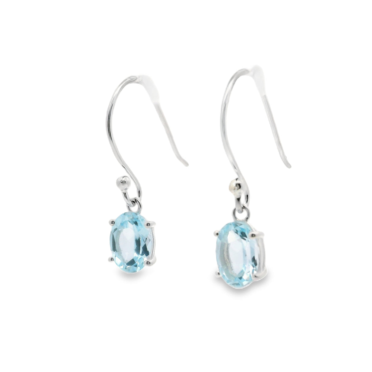 Faceted Blue Topaz Dangle Earrings - Oval
