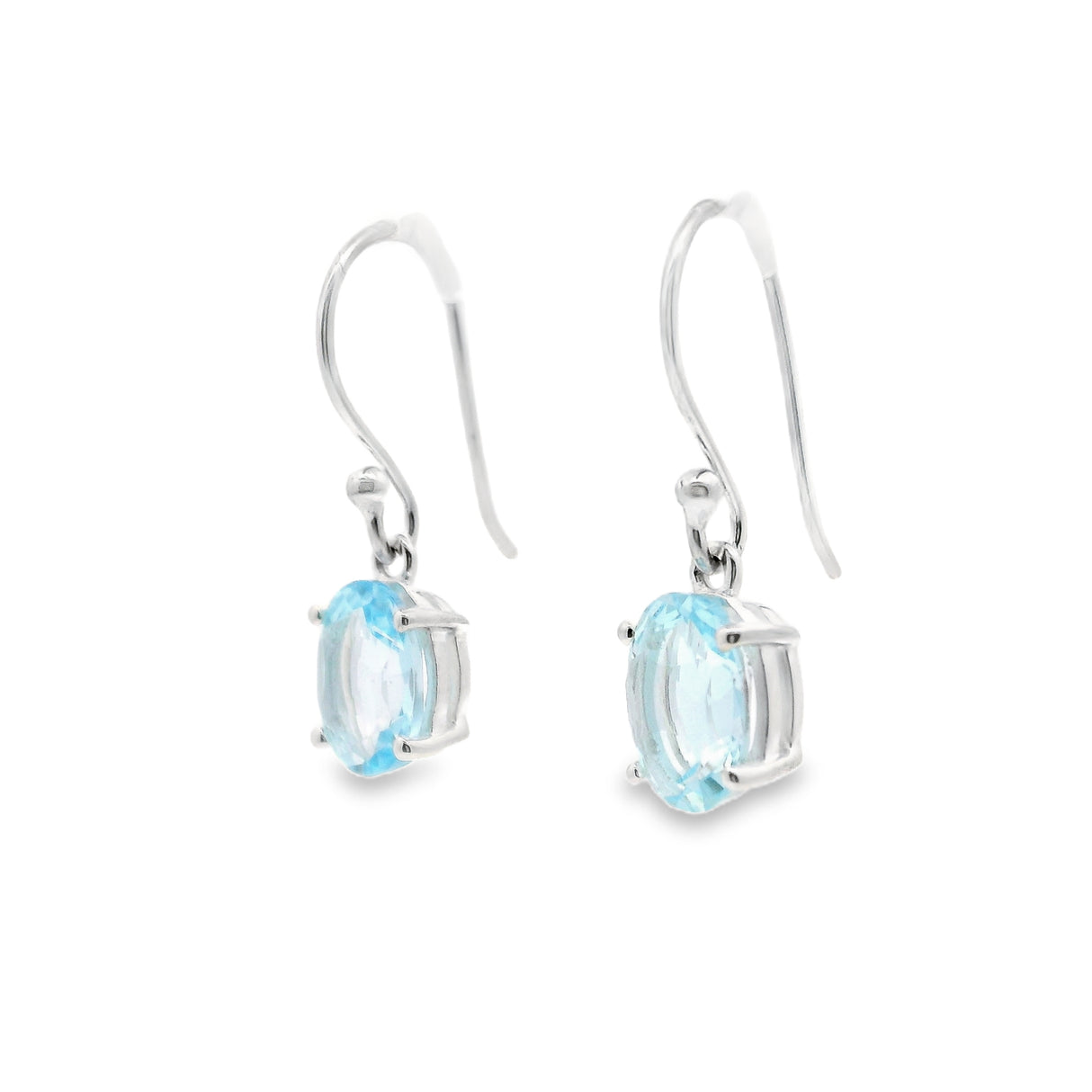 Faceted Blue Topaz Dangle Earrings - Oval