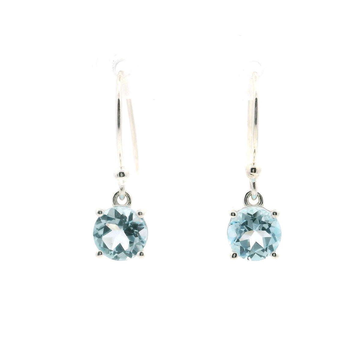 Faceted Blue Topaz Dangle Earrings Round