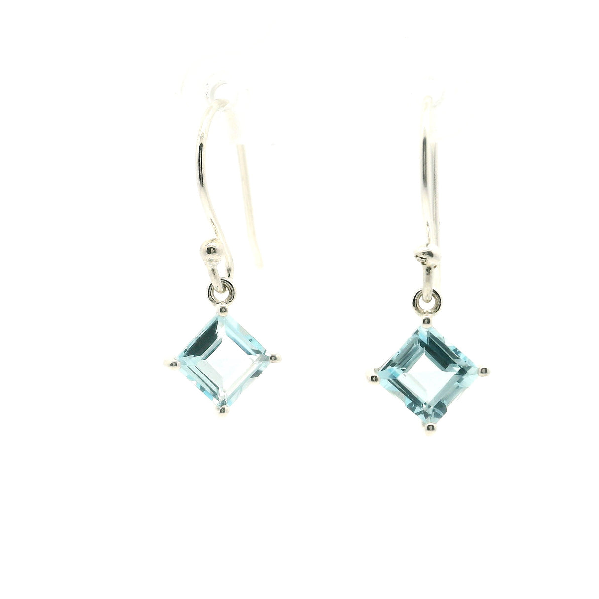 Faceted Blue Topaz Dangle Earrings - Square