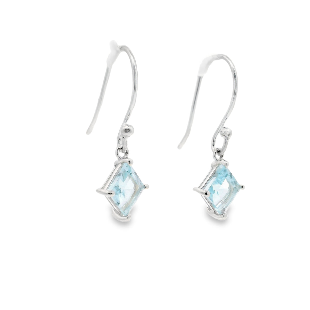 Faceted Blue Topaz Dangle Earrings - Square