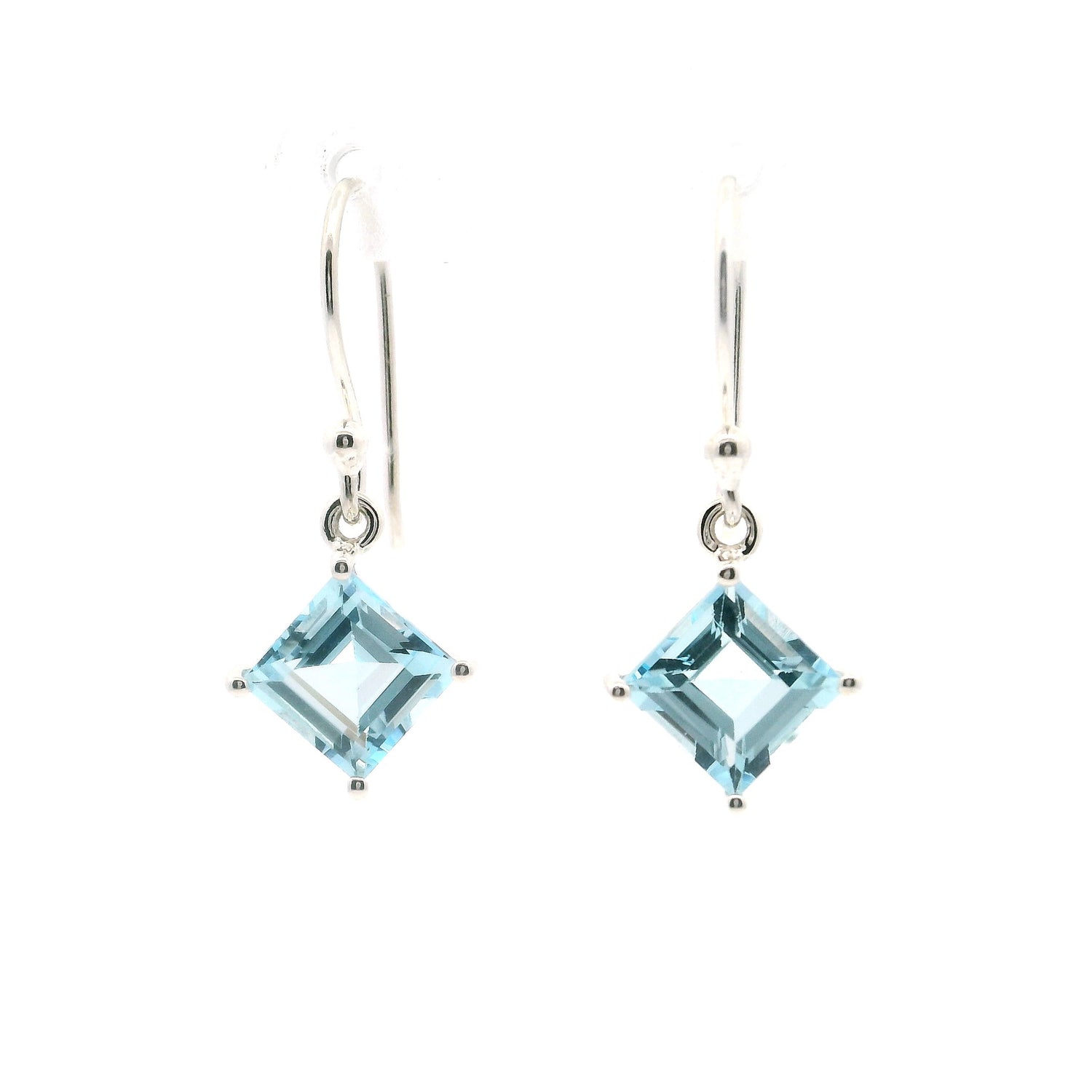 Faceted Blue Topaz Dangle Earrings - Square