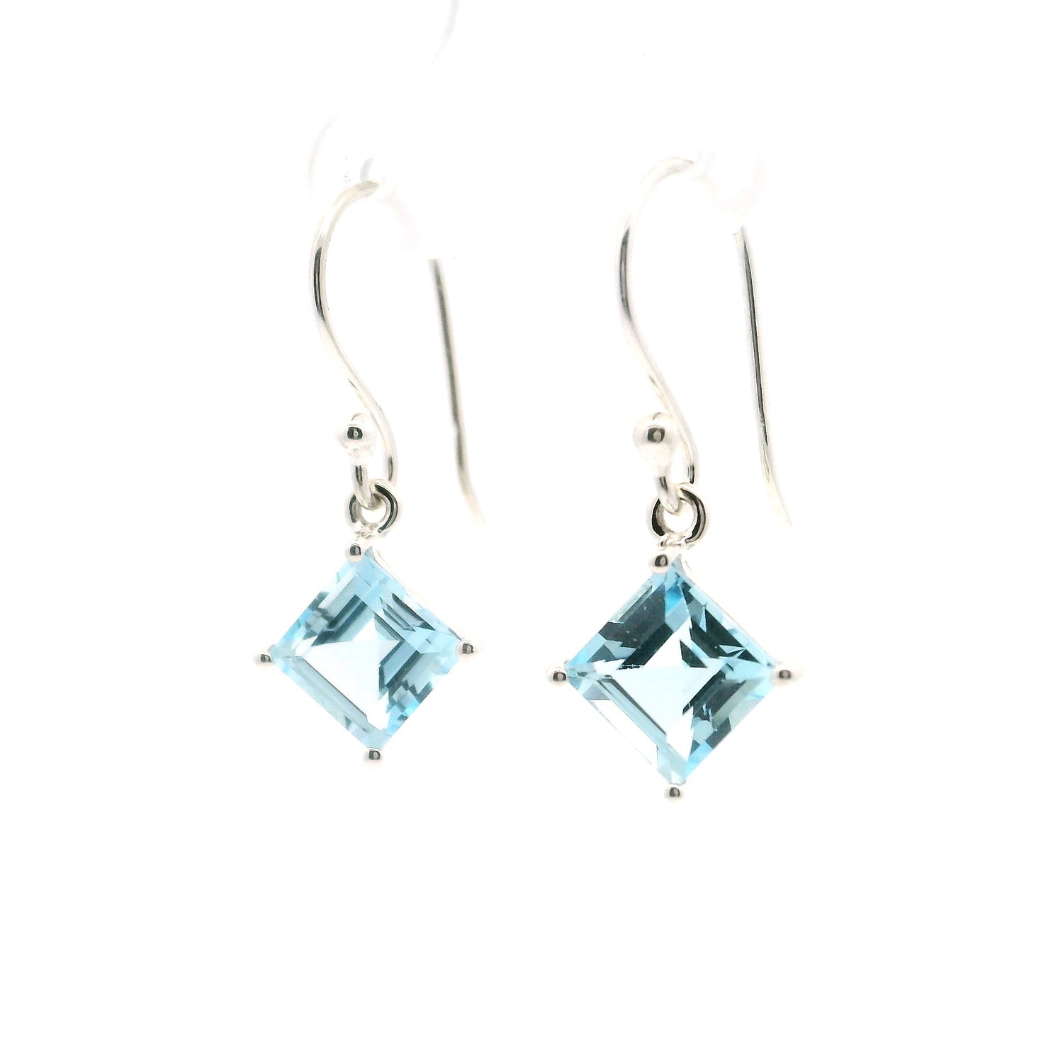 Faceted Blue Topaz Dangle Earrings - Square