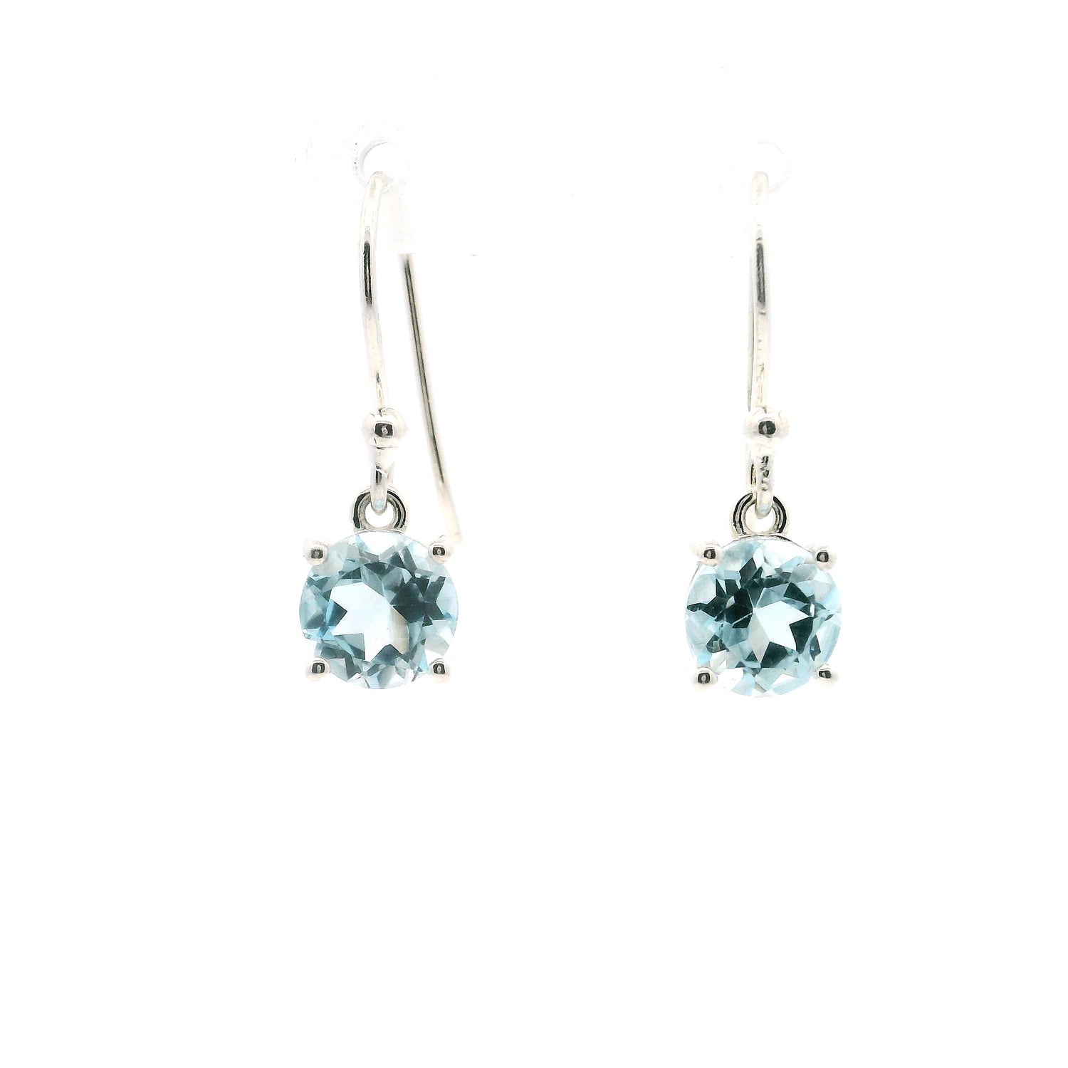 Faceted Blue Topaz Dangle Earrings - Round