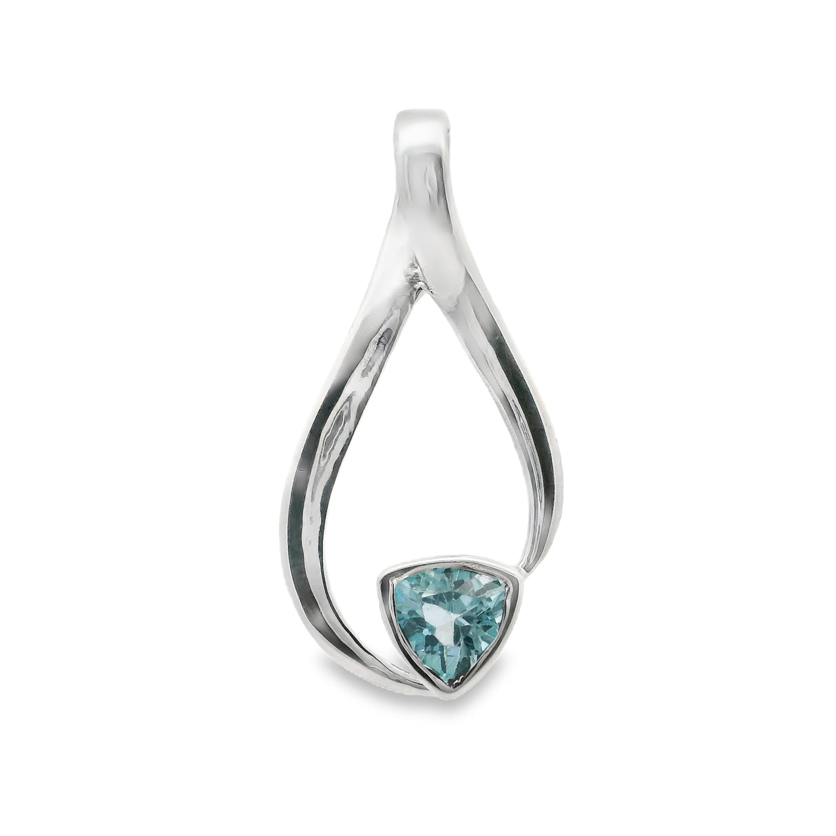 Faceted Blue Topaz Trillion Pendant in Ribbon Setting with Included Bail in 925 Sterling Silver