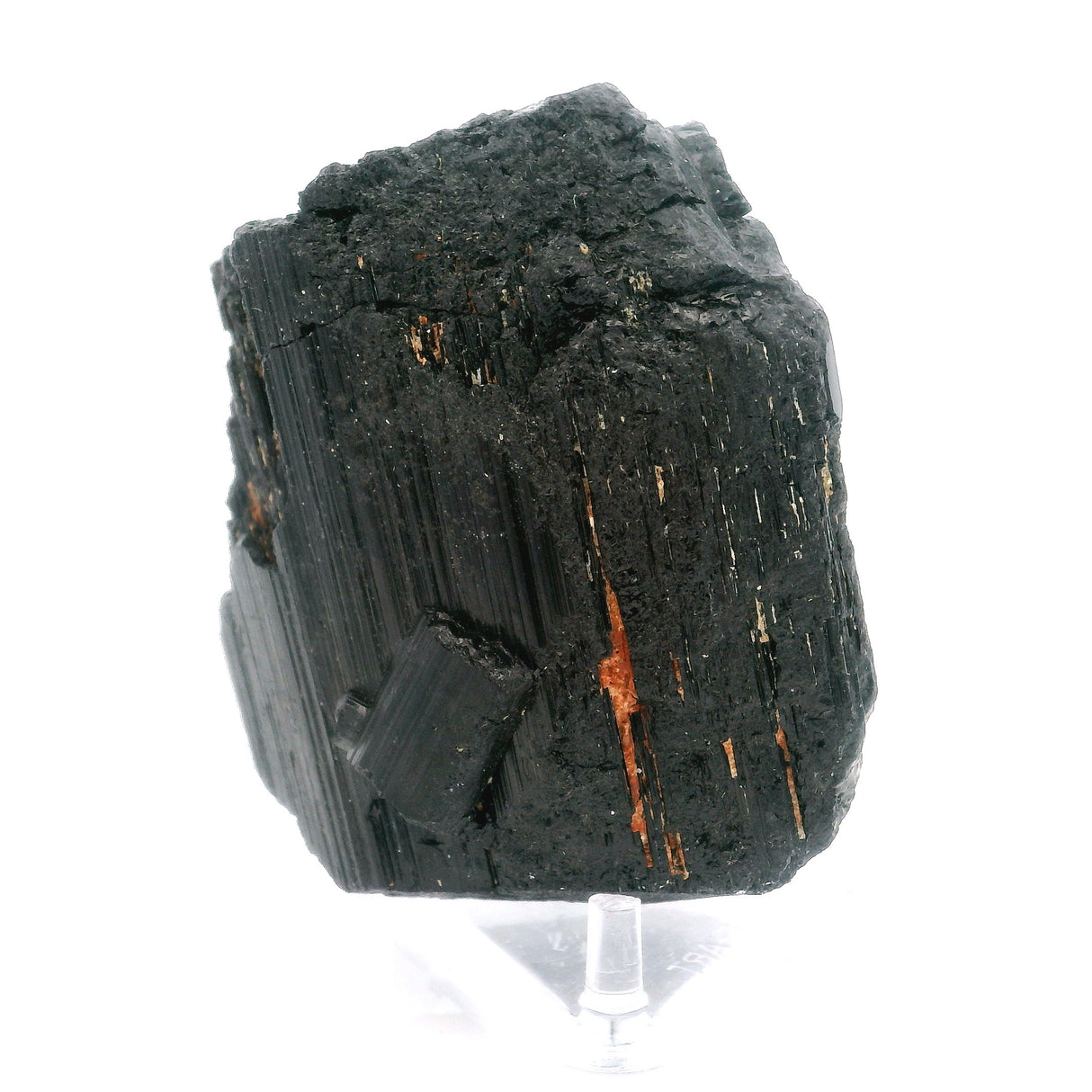 Black Tourmaline Terminated Crystal Specimen on Lucite Stand