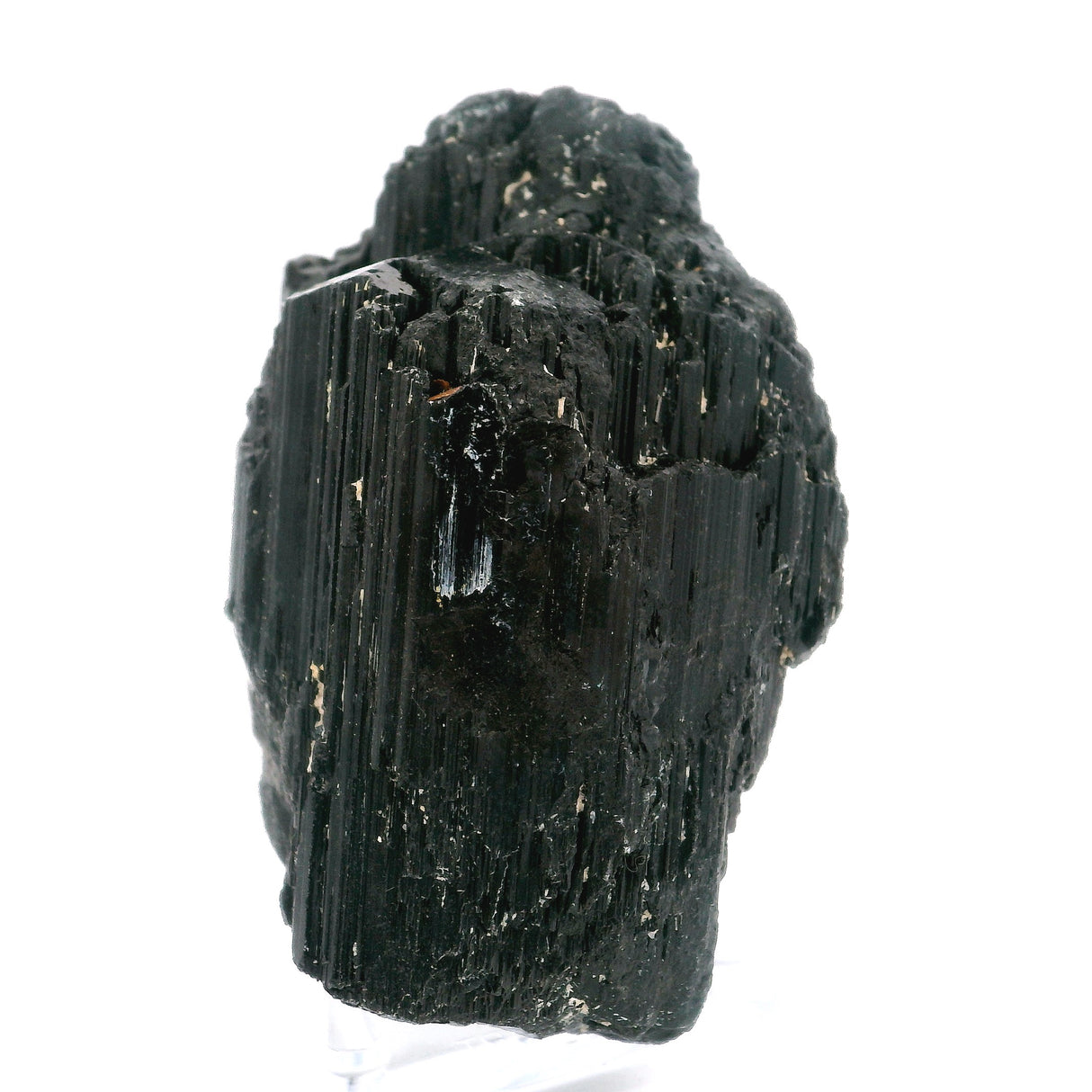 Black Tourmaline Terminated Crystal Specimen on Lucite Stand