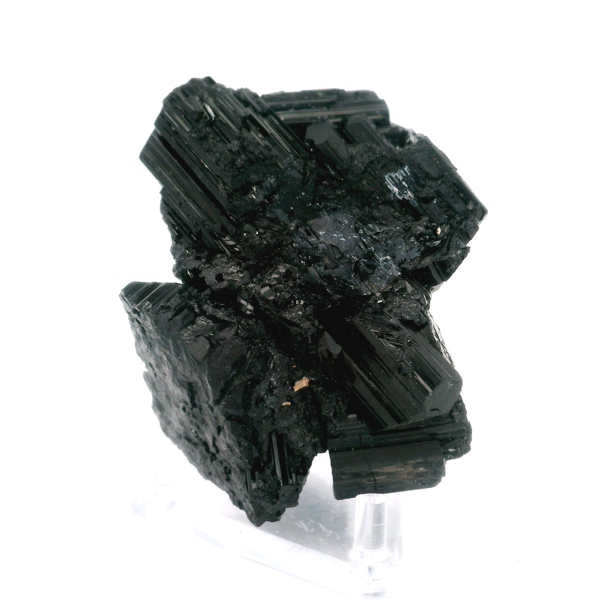 Black Tourmaline Terminated Crystal Specimen on Lucite Stand