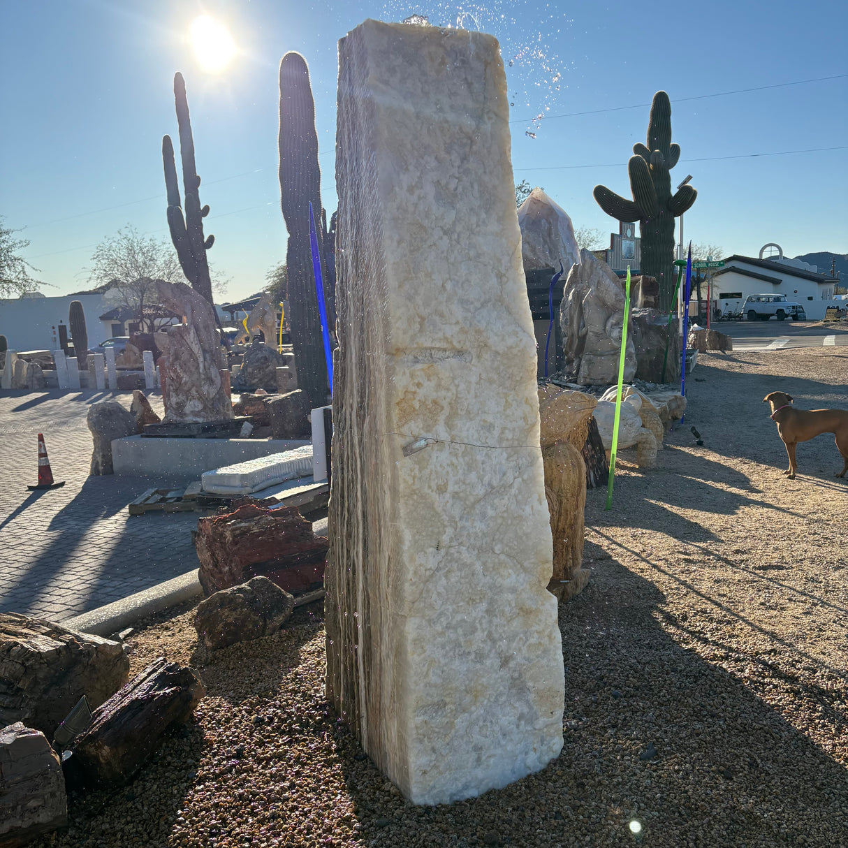Gray Fossil & Ice Onyx Fountain - Vertical Pattern & Ice Druze Layer With 2 Cuts
