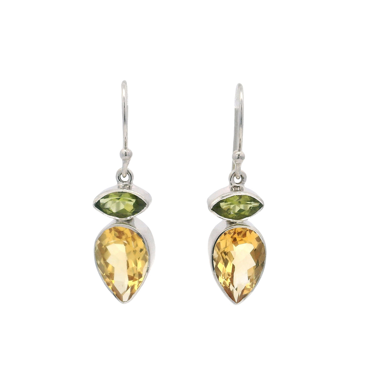 Faceted Citrine & Peridot Dangle Earrings set in Simple Silver Bezels