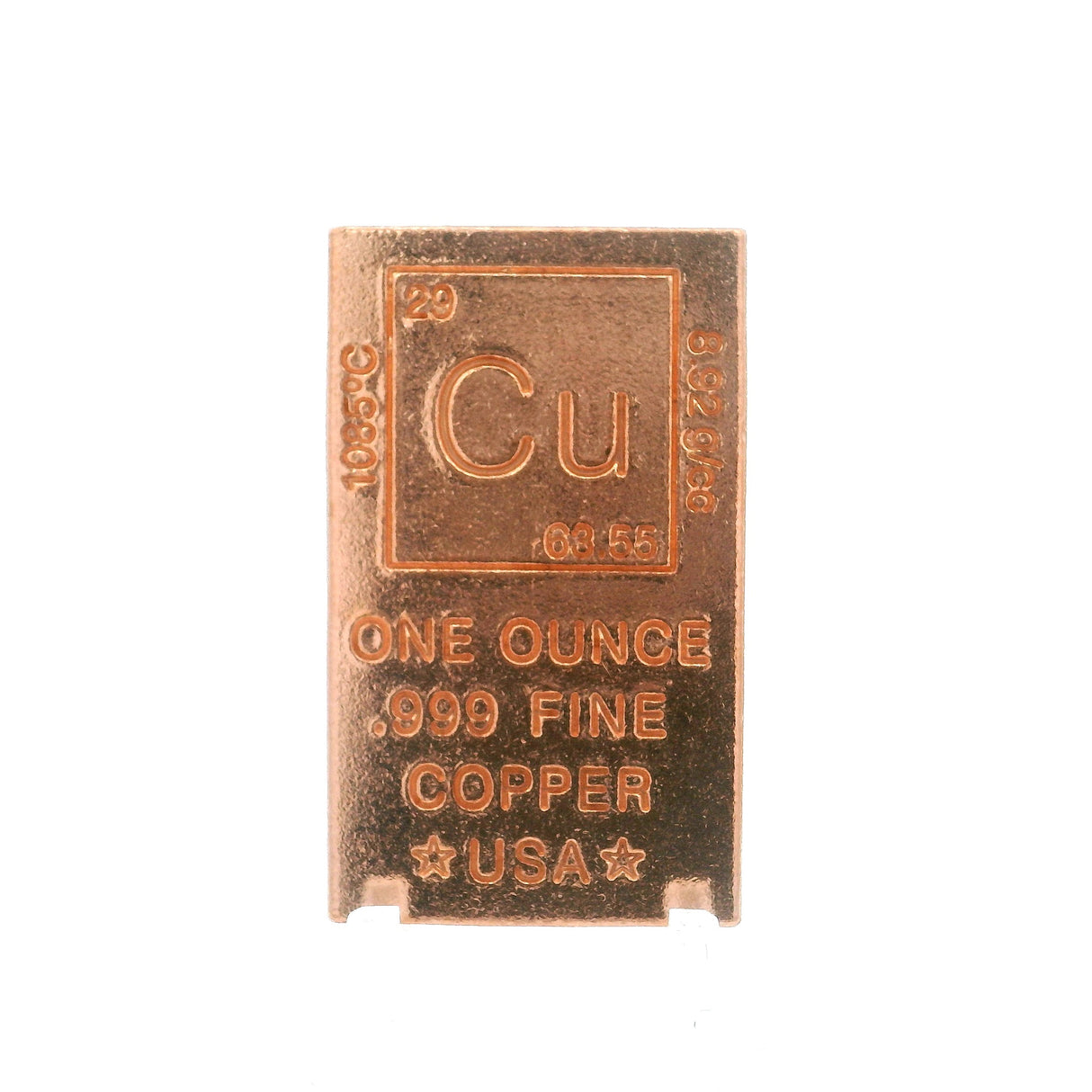 Stamped Elemental Chart Copper Ingot - One Ounce .999 Fine - Flat Bar