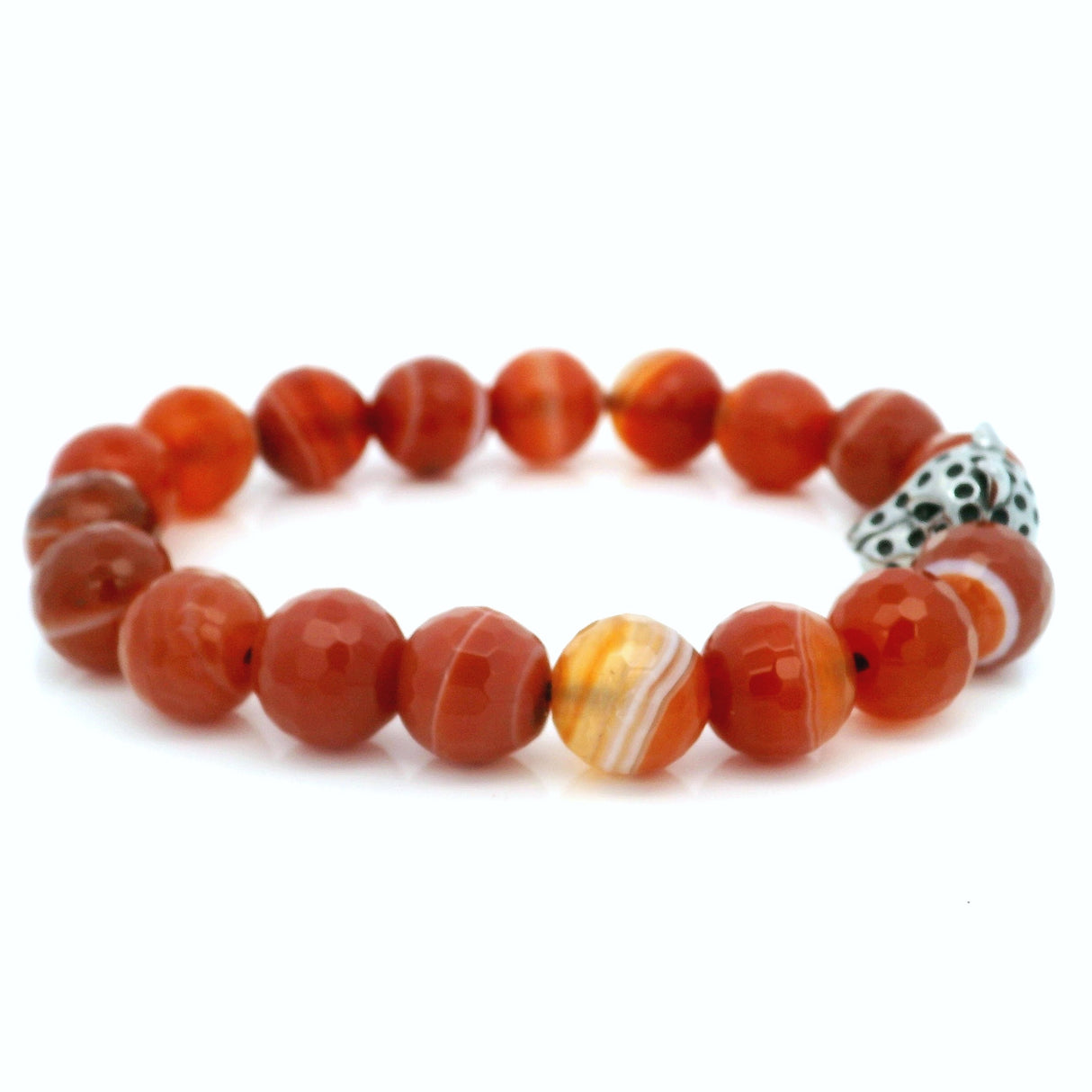 10mm Carnelian Beaded Bracelet with Leopard Head Accent Bead