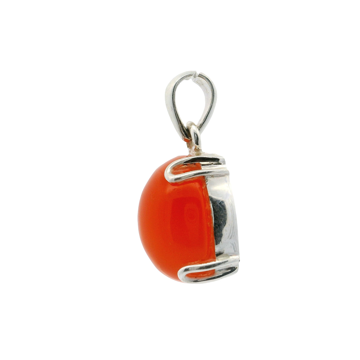 Carnelian Oval Cabochon Pendant Double Prong Set in 925 Sterling Silver