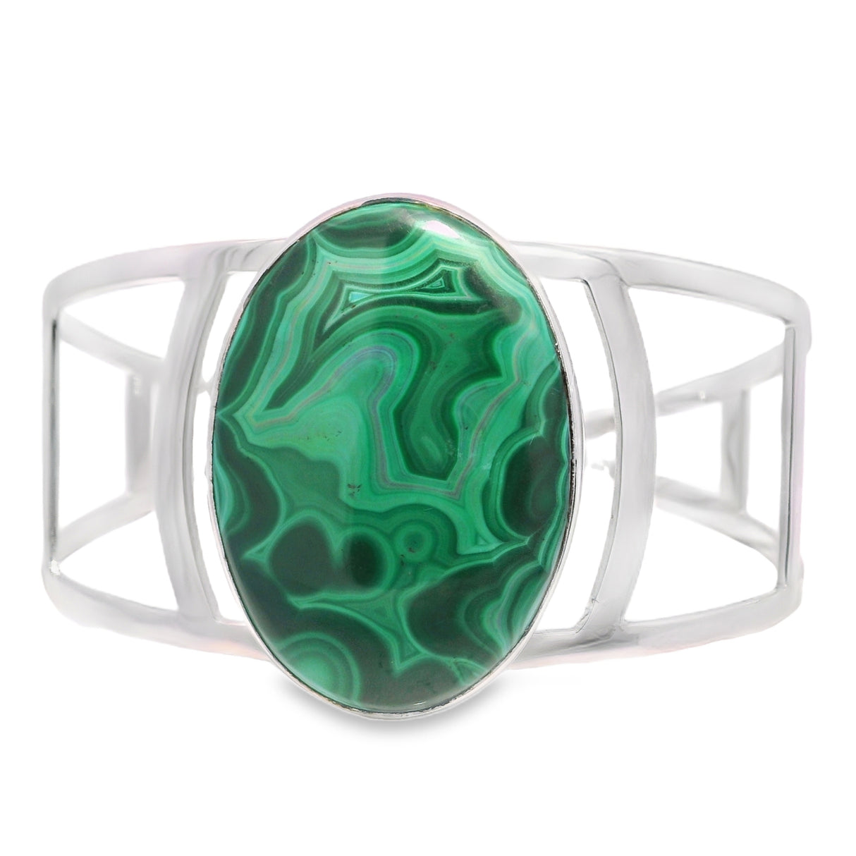 Ladder Cuff Flat Design with Bezel Set Chrysocolla Malachite Oval