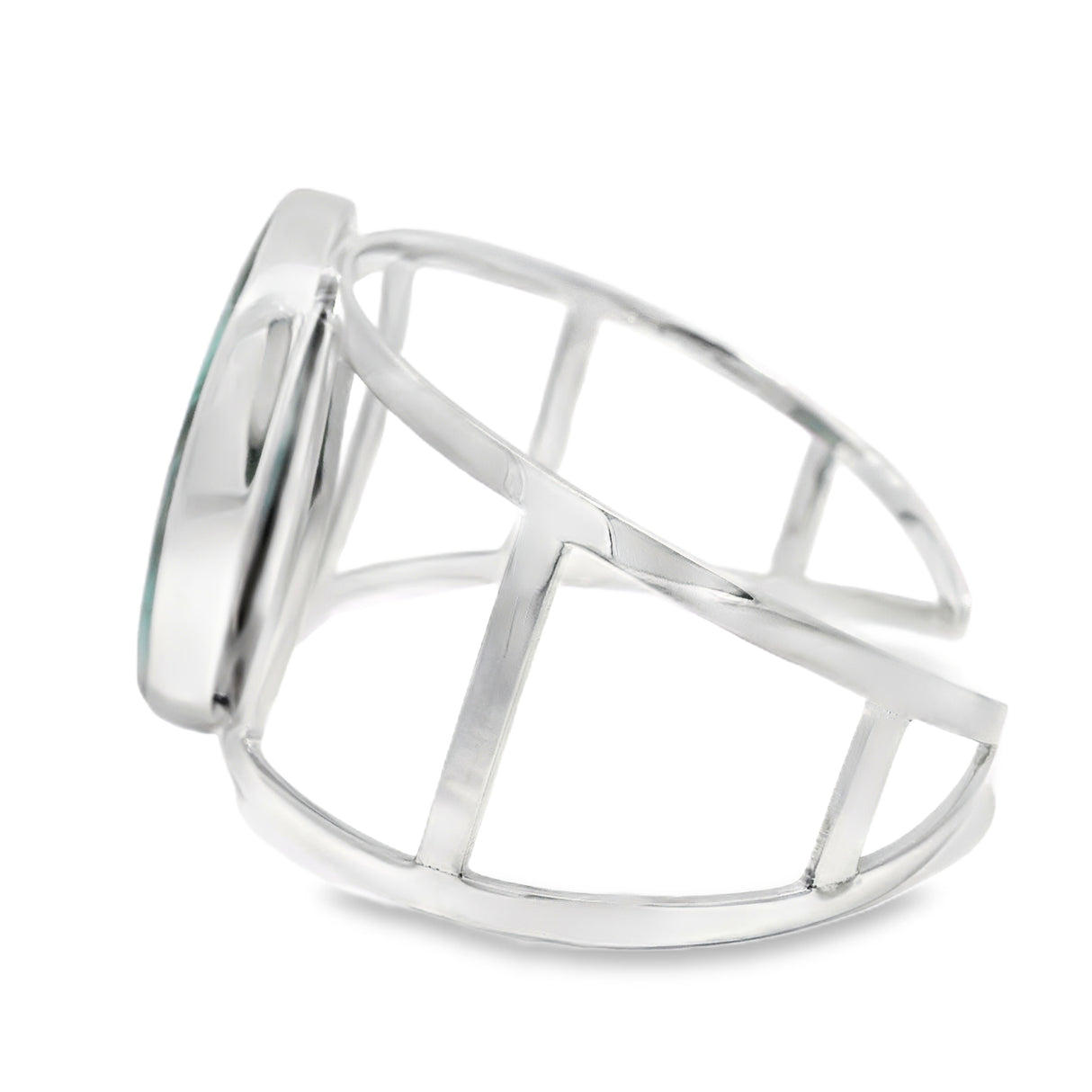 Ladder Cuff Flat Design with Bezel Set Chrysocolla Malachite Oval
