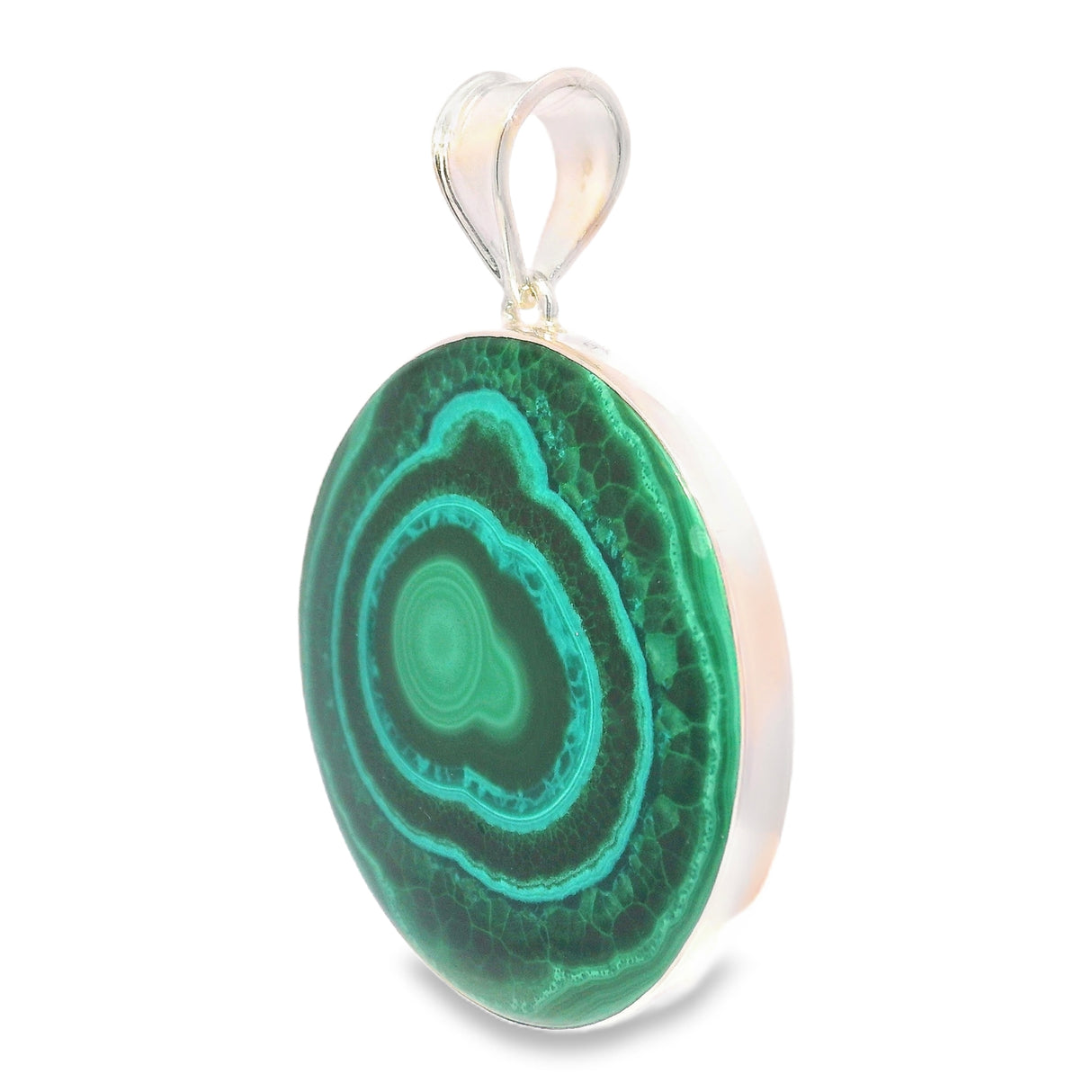 Unique Bulls Eye Round Chrysocolla Malachite Pendant