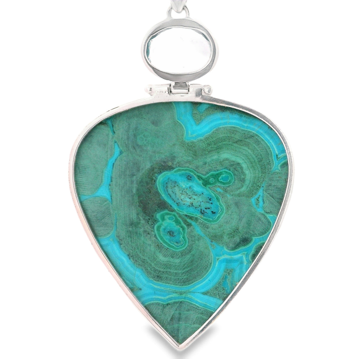 Pendentif poire inversée Captivating Chrysocolle Malachite - Charnière avec Ovale Topaze Bleue Facettée