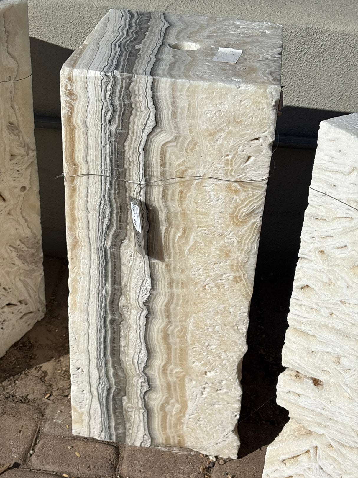 Zebra Fossil Onyx Fountain ***NO Basin - Block with Amber Layer