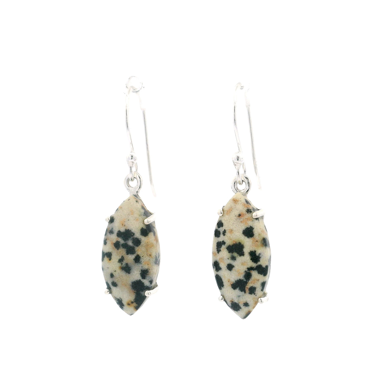 Prong Set Dalmatian Jasper Cabochon Dangle Earrings