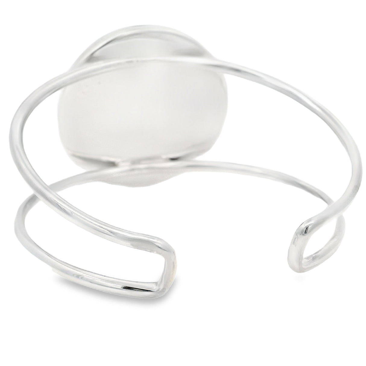 Dendritic Opal Cabochon Classic Double Row Silver Cuff - Simple Bezel Set - Round