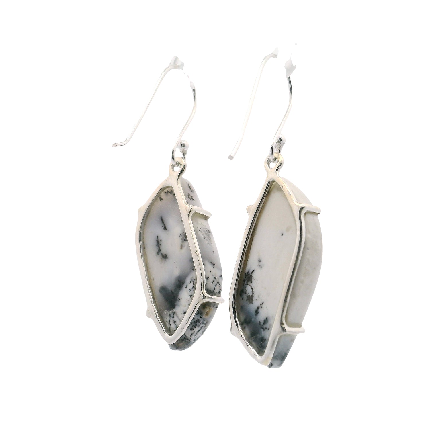 Dendritic Opal S-Shaped Dangle Earrings Prong Set