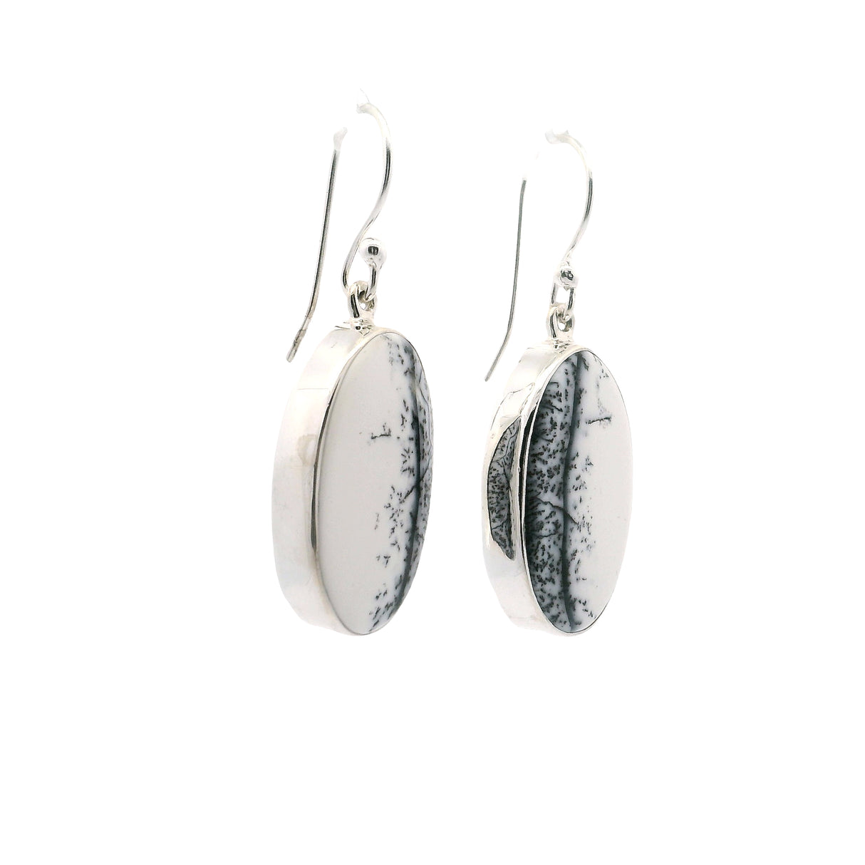 Dendritic Opal Dangle Earrings - Oval Silver Bezel