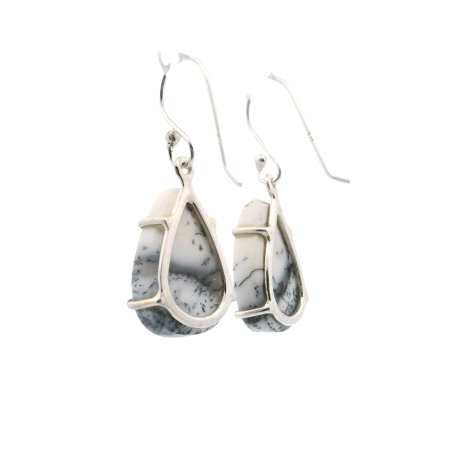 Dendritic Opal Dangle Earrings - Pear Prong Set
